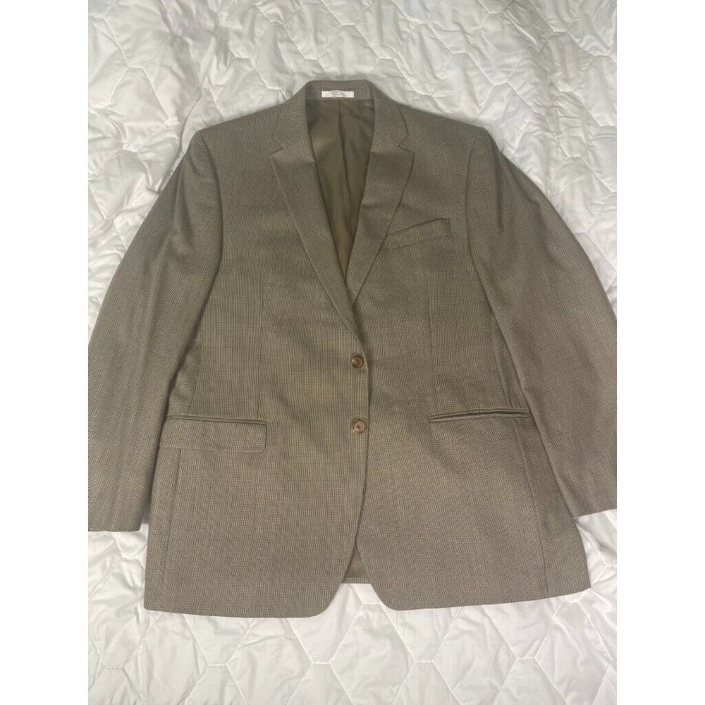 Lauren Ralph Lauren Mens Blazer 46L Brown Silk Wool Check 2 Button Single Vent - Picture 2 of 13